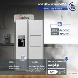 یخچال و فریزر ساید بای ساید 32 فوت جی پلاس مشکی مات مدل GSS-P7922